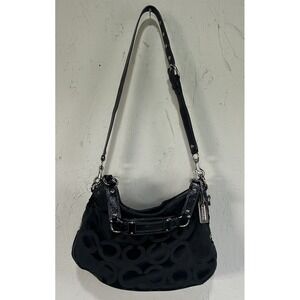 Vintage Coach Madison Maggie Shoulder Bag Black Large "C"Satteen Crossbody Black